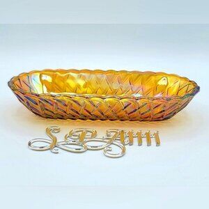 Vintage Carnival Glass Iridescent Marigold Amber Indiana Glass Bowl Dish #933